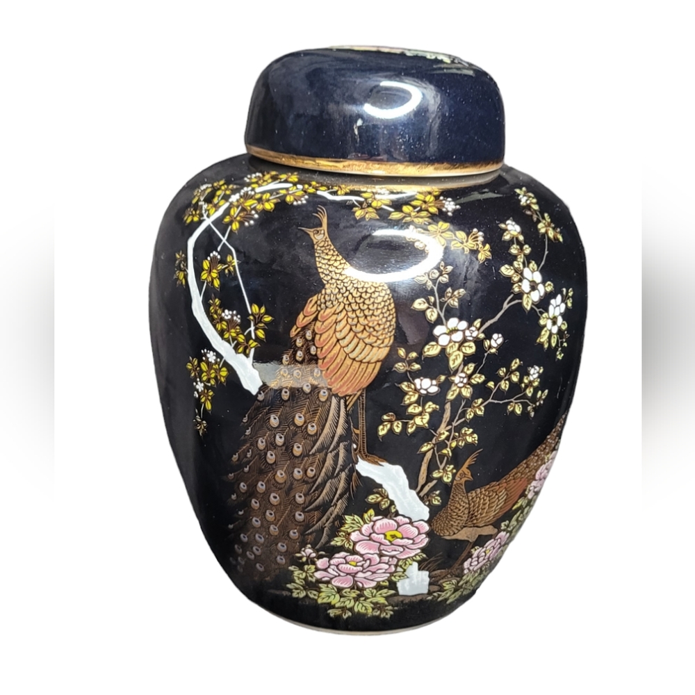 Vtg OMC Japan  Peacock Ginger Jar/Vase